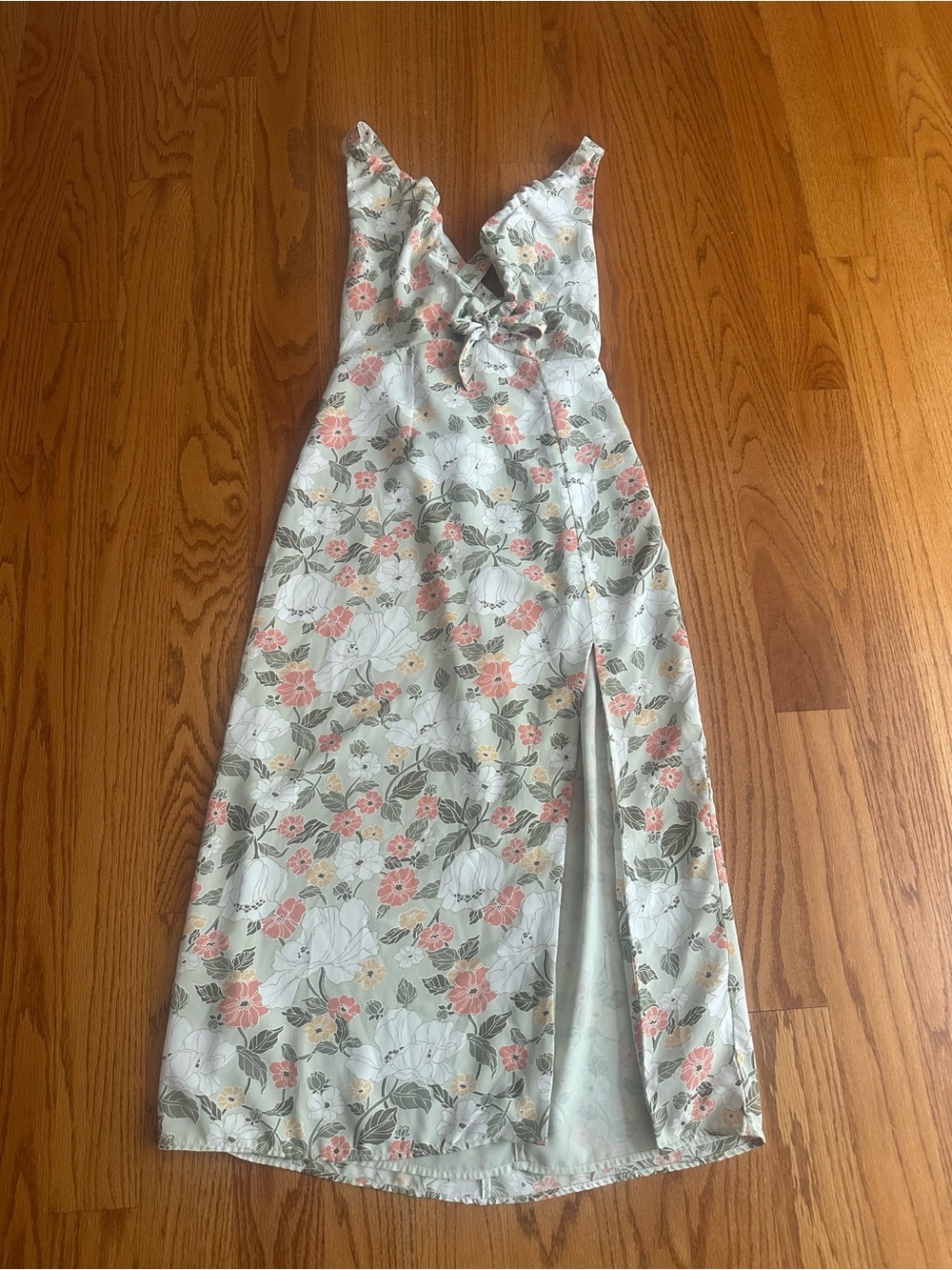 Abercrombie Floral V-Neck Midi Dress in Pale Mint and Coral